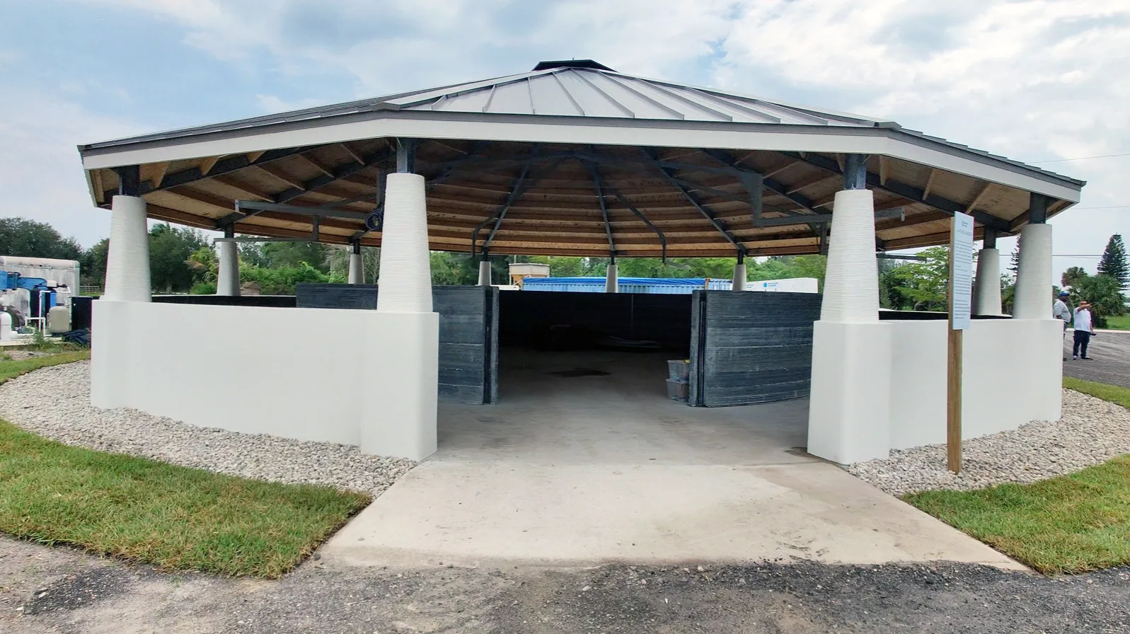 Concrete columns surrounding a circular structure at Wellington Farms equestrian facility