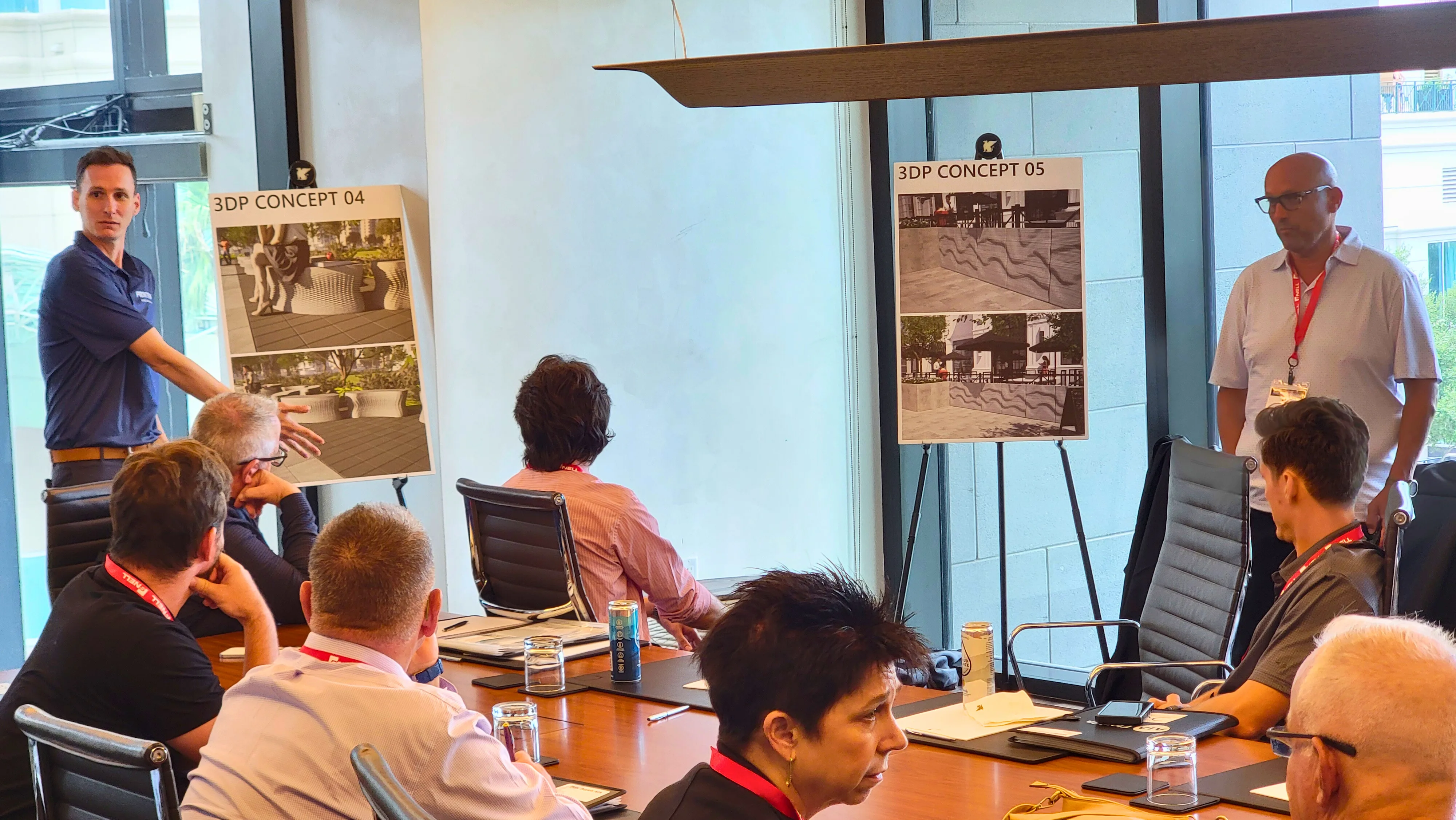 Industry professionals at AIA Florida discussing applications of 3D concrete printing for design projects.