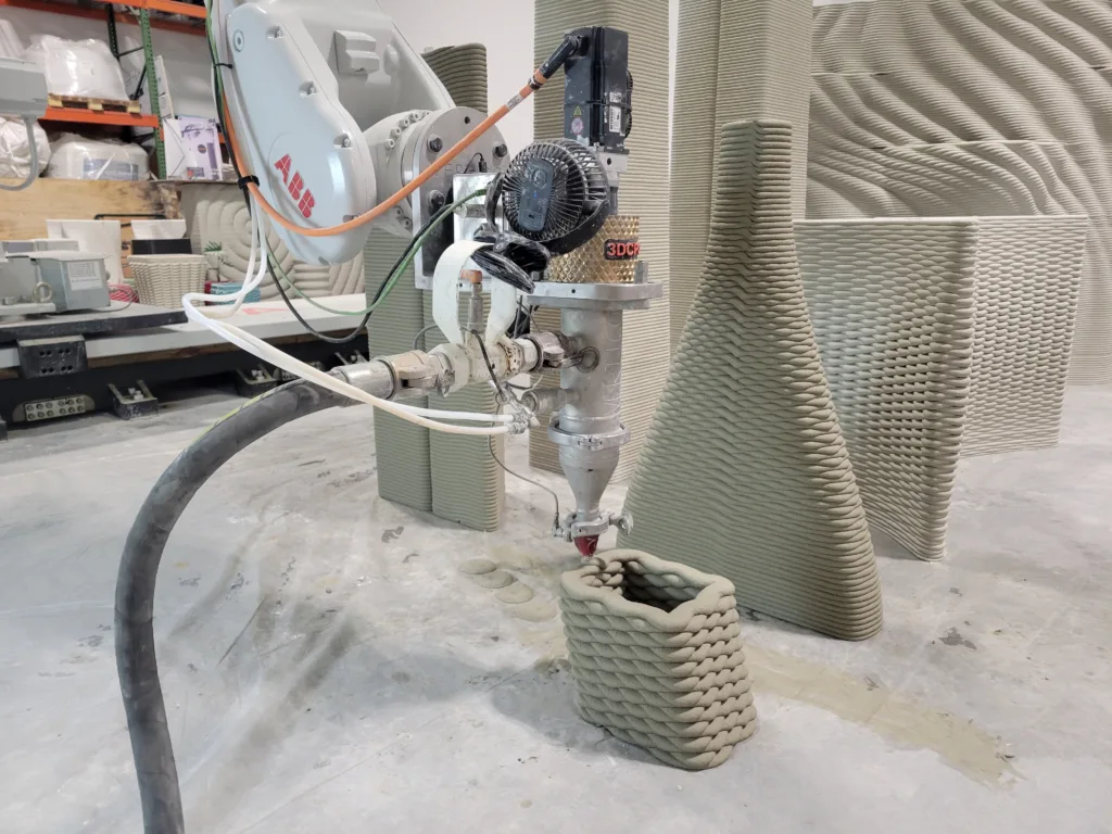 Multiple custom 3D concrete printing projects in production at Printera's off-site warehouse facility in Stuart Florida